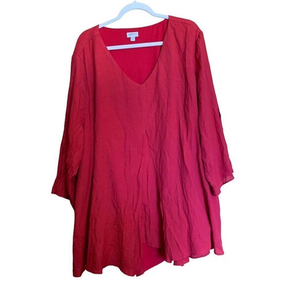 Avenue Womens Plus Size 30 32 Red Layered Stretch Scoop Neck Blouse Top - Picture 1 of 7